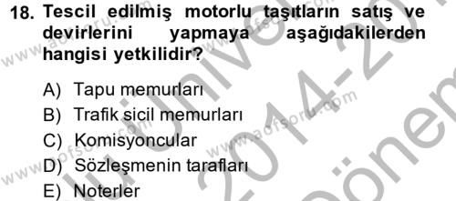 Türk Vergi Sistemi Dersi 2014 - 2015 Yılı (Final) Dönem Sonu Sınavı 18. Soru