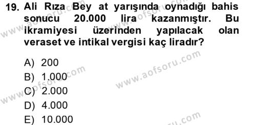 Türk Vergi Sistemi Dersi 2014 - 2015 Yılı (Final) Dönem Sonu Sınavı 19. Soru