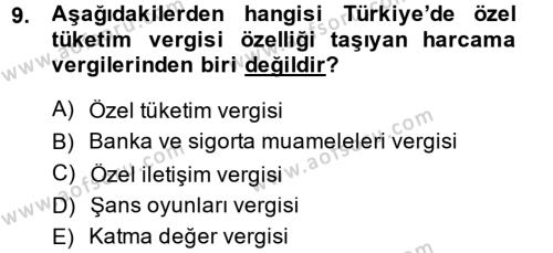 Türk Vergi Sistemi Dersi 2014 - 2015 Yılı (Final) Dönem Sonu Sınavı 9. Soru