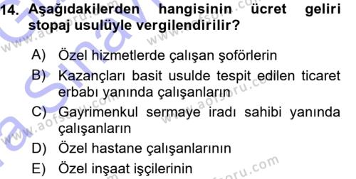 Türk Vergi Sistemi Dersi 2015 - 2016 Yılı (Vize) Ara Sınavı 14. Soru