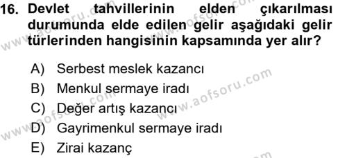Türk Vergi Sistemi Dersi 2015 - 2016 Yılı (Vize) Ara Sınavı 16. Soru