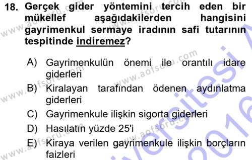 Türk Vergi Sistemi Dersi 2015 - 2016 Yılı (Vize) Ara Sınavı 18. Soru
