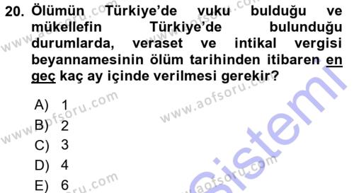 Türk Vergi Sistemi Dersi 2015 - 2016 Yılı (Final) Dönem Sonu Sınavı 20. Soru