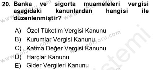 Türk Vergi Sistemi Dersi 2015 - 2016 Yılı Tek Ders Sınavı 20. Soru