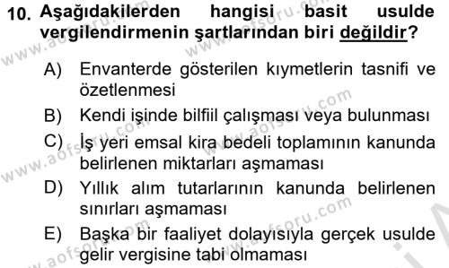 Türk Vergi Sistemi Dersi 2016 - 2017 Yılı (Vize) Ara Sınavı 10. Soru