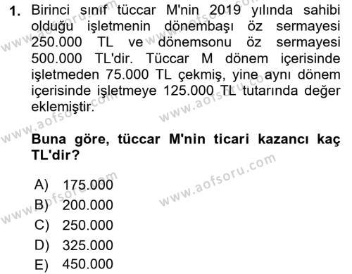 Türk Vergi Sistemi Dersi 2020 - 2021 Yılı Yaz Okulu Sınavı 1. Soru