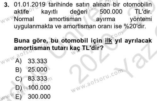 Türk Vergi Sistemi Dersi 2020 - 2021 Yılı Yaz Okulu Sınavı 3. Soru