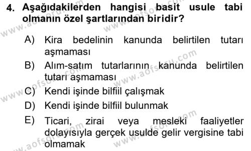 Türk Vergi Sistemi Dersi 2020 - 2021 Yılı Yaz Okulu Sınavı 4. Soru