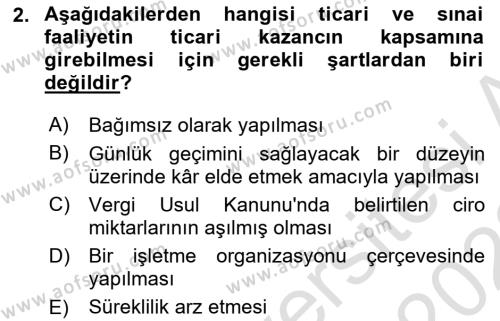 Türk Vergi Sistemi Dersi 2022 - 2023 Yılı (Vize) Ara Sınavı 2. Soru