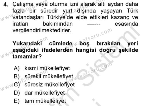 Türk Vergi Sistemi Dersi 2022 - 2023 Yılı (Vize) Ara Sınavı 4. Soru