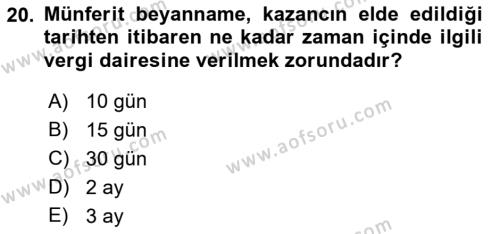 Türk Vergi Sistemi Dersi 2023 - 2024 Yılı (Vize) Ara Sınavı 20. Soru