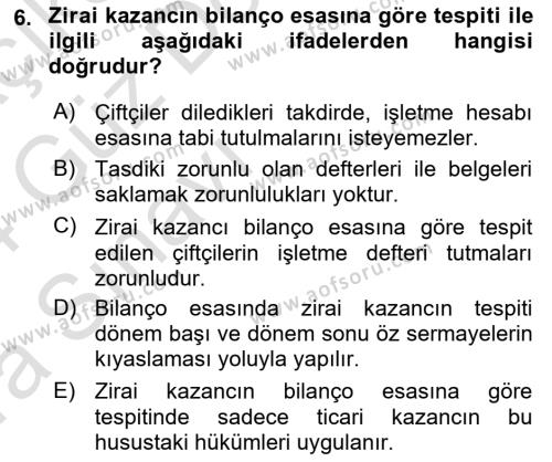 Türk Vergi Sistemi Dersi 2023 - 2024 Yılı (Vize) Ara Sınavı 6. Soru