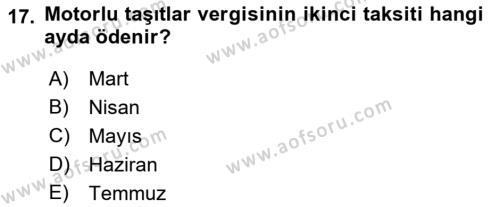 Türk Vergi Sistemi Dersi 2023 - 2024 Yılı (Final) Dönem Sonu Sınavı 17. Soru