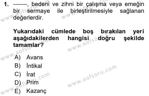 Türk Vergi Sistemi Dersi 2023 - 2024 Yılı Yaz Okulu Sınavı 1. Soru