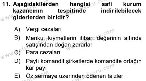 Türk Vergi Sistemi Dersi 2023 - 2024 Yılı Yaz Okulu Sınavı 11. Soru