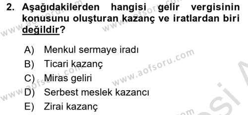 Türk Vergi Sistemi Dersi 2023 - 2024 Yılı Yaz Okulu Sınavı 2. Soru