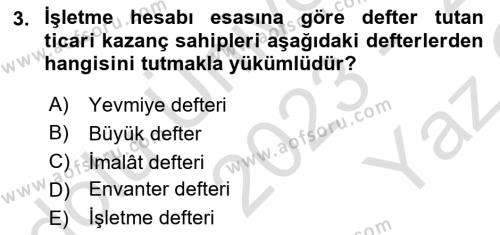 Türk Vergi Sistemi Dersi 2023 - 2024 Yılı Yaz Okulu Sınavı 3. Soru