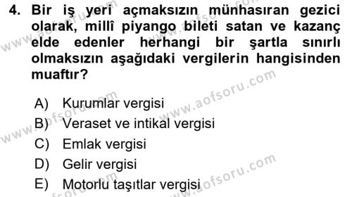 Türk Vergi Sistemi Dersi 2023 - 2024 Yılı Yaz Okulu Sınavı 4. Soru