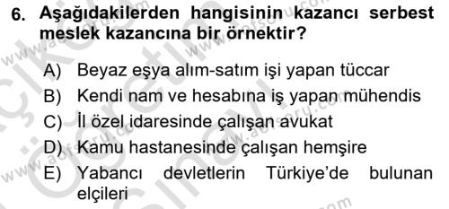 Türk Vergi Sistemi Dersi 2023 - 2024 Yılı Yaz Okulu Sınavı 6. Soru