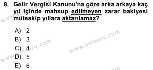 Türk Vergi Sistemi Dersi 2023 - 2024 Yılı Yaz Okulu Sınavı 8. Soru