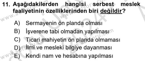 Türk Vergi Sistemi Dersi 2024 - 2025 Yılı (Vize) Ara Sınavı 11. Soru