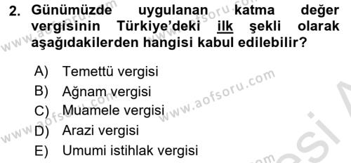 Türk Vergi Sistemi Dersi 2024 - 2025 Yılı (Vize) Ara Sınavı 2. Soru