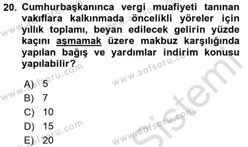 Türk Vergi Sistemi Dersi 2024 - 2025 Yılı (Vize) Ara Sınavı 20. Soru