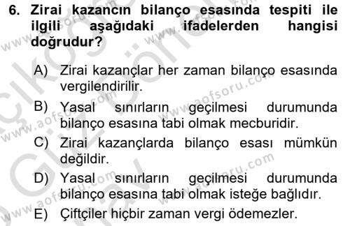 Türk Vergi Sistemi Dersi 2024 - 2025 Yılı (Vize) Ara Sınavı 6. Soru