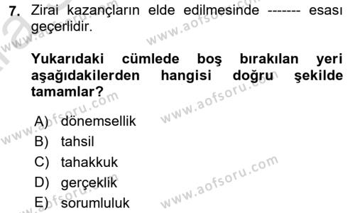 Türk Vergi Sistemi Dersi 2024 - 2025 Yılı (Vize) Ara Sınavı 7. Soru