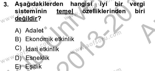 Vergi Teorisi Dersi 2013 - 2014 Yılı (Vize) Ara Sınavı 3. Soru