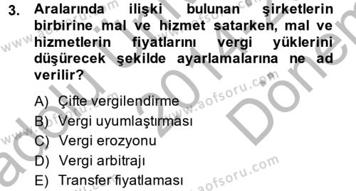 Vergi Teorisi Dersi 2014 - 2015 Yılı (Final) Dönem Sonu Sınavı 3. Soru