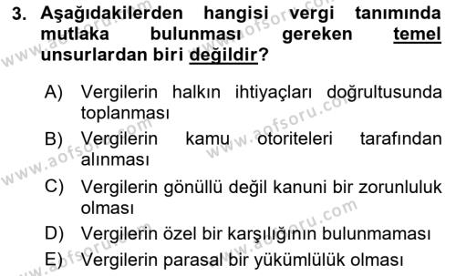 Vergi Teorisi Dersi 2021 - 2022 Yılı (Vize) Ara Sınavı 3. Soru