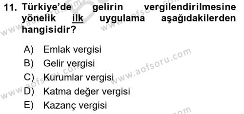 Vergi Teorisi Dersi 2021 - 2022 Yılı (Final) Dönem Sonu Sınavı 11. Soru