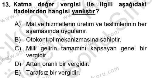 Vergi Teorisi Dersi 2021 - 2022 Yılı (Final) Dönem Sonu Sınavı 13. Soru