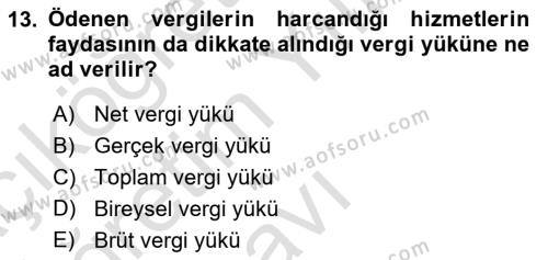 Vergi Teorisi Dersi 2021 - 2022 Yılı Yaz Okulu Sınavı 13. Soru