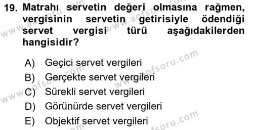 Vergi Teorisi Dersi 2021 - 2022 Yılı Yaz Okulu Sınavı 19. Soru