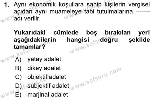 Vergi Teorisi Dersi 2022 - 2023 Yılı Yaz Okulu Sınavı 1. Soru