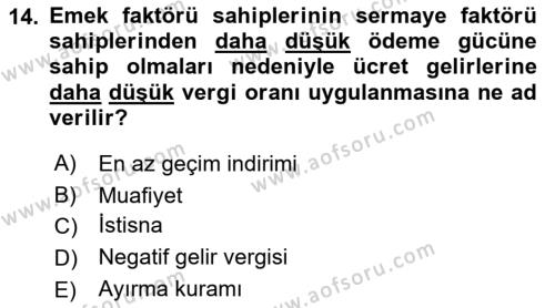 Vergi Teorisi Dersi 2022 - 2023 Yılı Yaz Okulu Sınavı 14. Soru