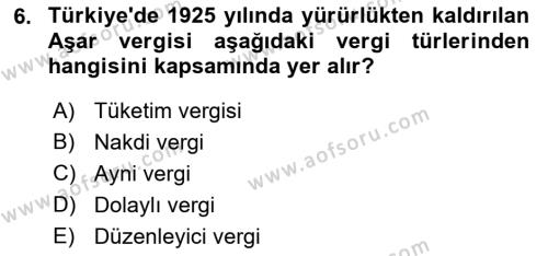 Vergi Teorisi Dersi 2022 - 2023 Yılı Yaz Okulu Sınavı 6. Soru