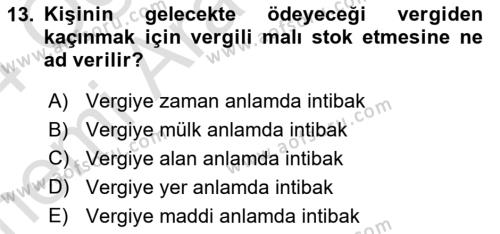 Vergi Teorisi Dersi 2023 - 2024 Yılı (Vize) Ara Sınavı 13. Soru