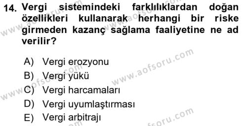 Vergi Teorisi Dersi 2023 - 2024 Yılı (Vize) Ara Sınavı 14. Soru