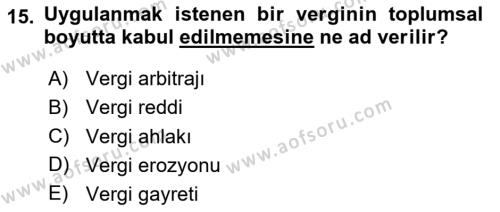 Vergi Teorisi Dersi 2023 - 2024 Yılı (Vize) Ara Sınavı 15. Soru