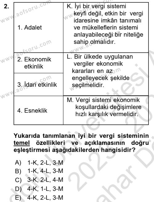 Vergi Teorisi Dersi 2023 - 2024 Yılı (Vize) Ara Sınavı 2. Soru