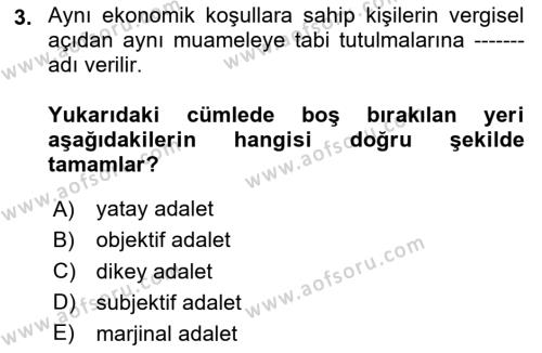 Vergi Teorisi Dersi 2023 - 2024 Yılı (Vize) Ara Sınavı 3. Soru