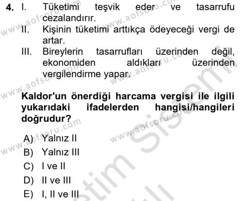 Vergi Teorisi Dersi 2023 - 2024 Yılı (Vize) Ara Sınavı 4. Soru