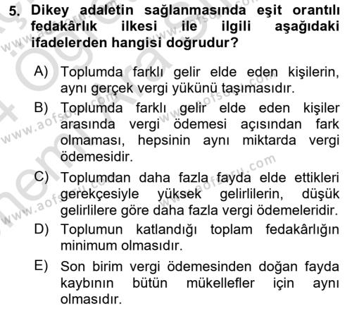 Vergi Teorisi Dersi 2023 - 2024 Yılı (Vize) Ara Sınavı 5. Soru