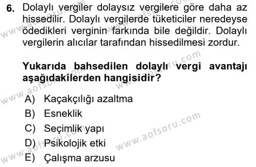 Vergi Teorisi Dersi 2023 - 2024 Yılı (Vize) Ara Sınavı 6. Soru