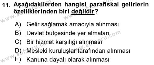 Kamu Maliyesi Dersi 2023 - 2024 Yılı (Final) Dönem Sonu Sınavı 11. Soru