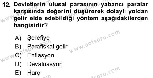 Kamu Maliyesi Dersi 2023 - 2024 Yılı (Final) Dönem Sonu Sınavı 12. Soru