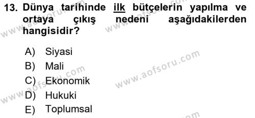 Kamu Maliyesi Dersi 2023 - 2024 Yılı (Final) Dönem Sonu Sınavı 13. Soru